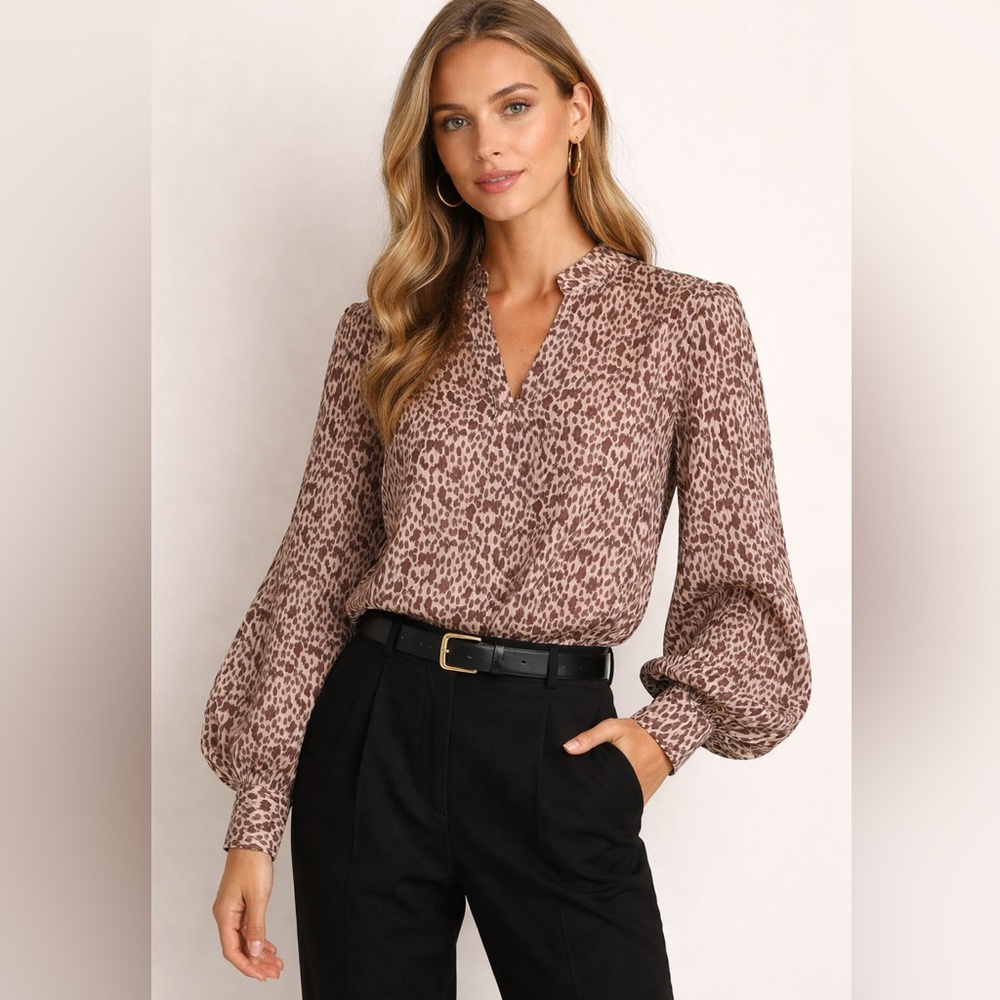 Judith & Charles Leopard Blouse XS Balloon Sleeve